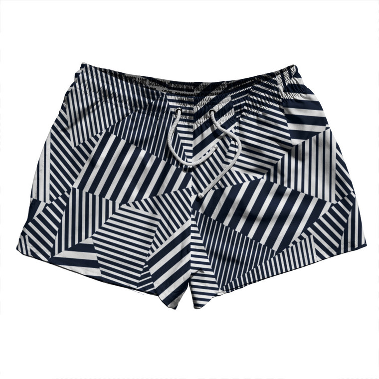 Multiple Lines Pattern 2.5" Swim Shorts Made in USA - Blue Navy and White