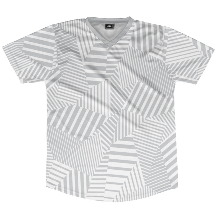 Multiple Lines Pattern Soccer Jersey Made In USA - Grey Medium and White