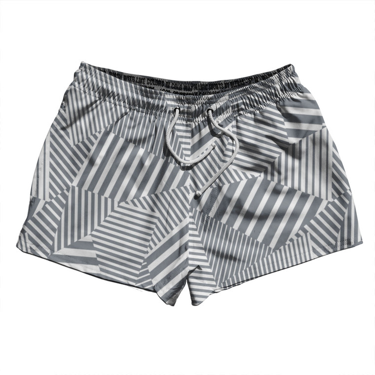 Multiple Lines Pattern 2.5" Swim Shorts Made in USA - Grey Dark and White