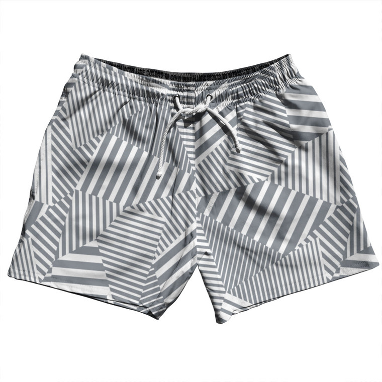 Multiple Lines Pattern 5" Swim Shorts Made in USA - Grey Dark and White