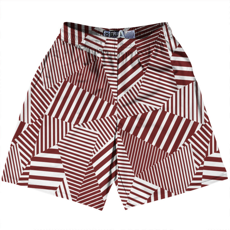 Multiple Lines Pattern Lacrosse Shorts Made In USA - Red Maroon and White