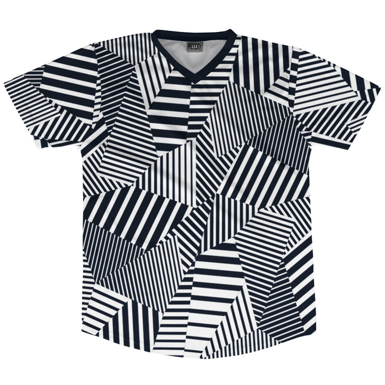 Multiple Lines Pattern Soccer Jersey Made In USA - Blue Navy Almost Black and White