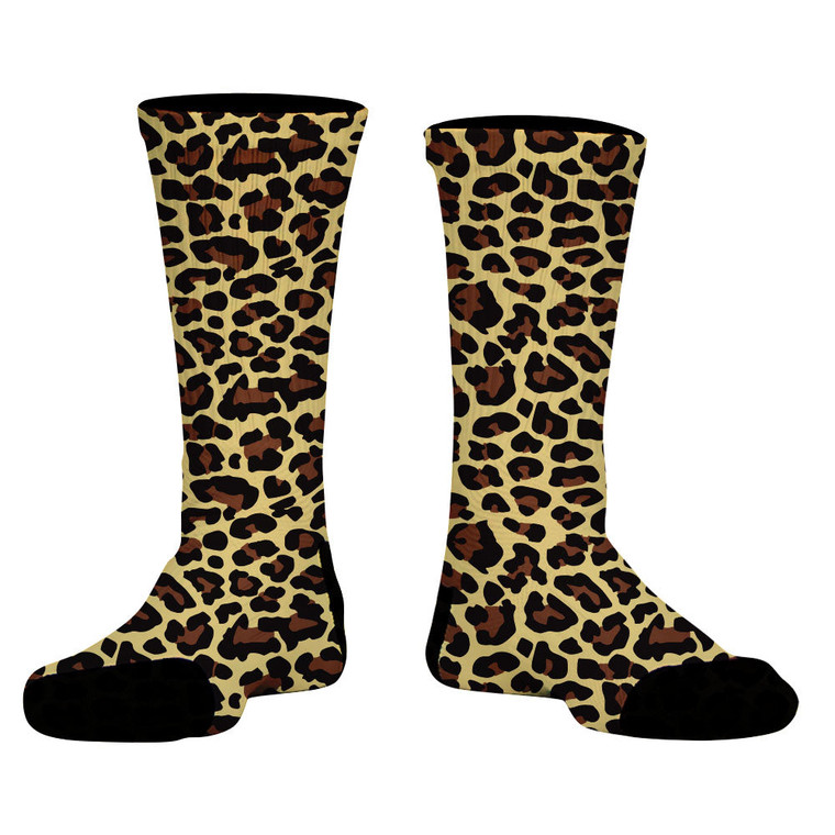 Cheetah Pattern Crew Socks - Yellow