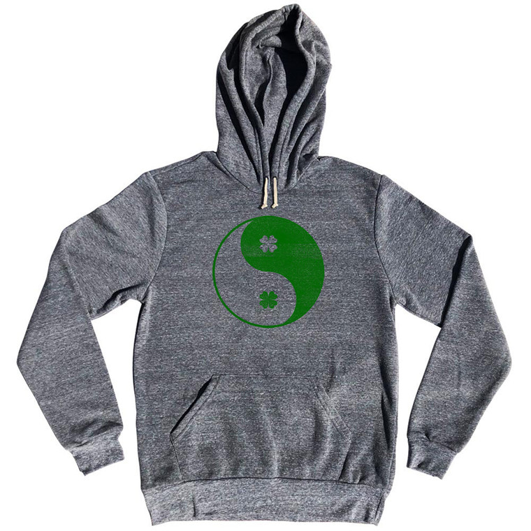Clover Shamrock Yin And Yang Ireland Balance Tri-Blend Hoodie - Athletic Grey
