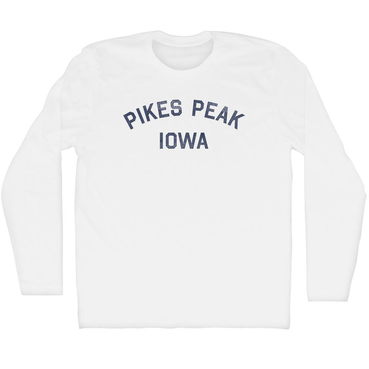 Pikes Peak Iowa Adult Cotton Long Sleeve T-shirt - White