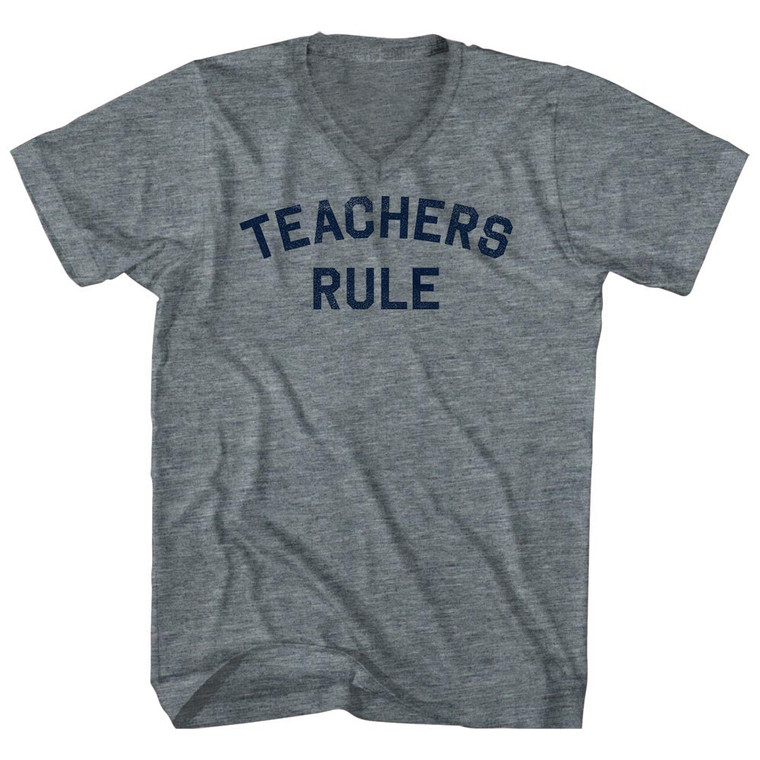 Teachers Rule Adult Tri-Blend V-neck T-shirt - Athletic Grey
