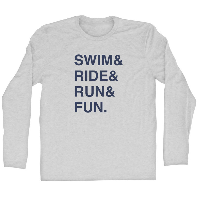 Swim& Ride& Run& Fun. Custom Name & Adult Cotton Long Sleeve T-shirt - Grey Heather
