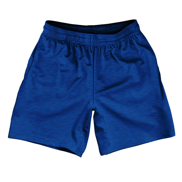 Heathered Athletic Running Fitness Exercise Shorts 7" Inseam Shorts Made In USA - Blue Royal