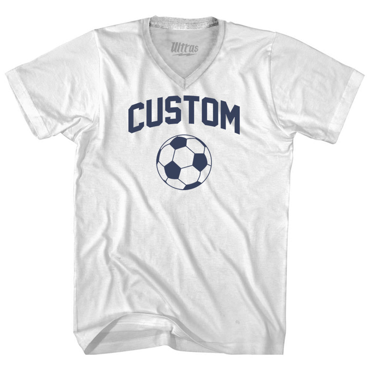 Custom Soccer Ball Adult Tri-Blend V-neck T-shirt - White