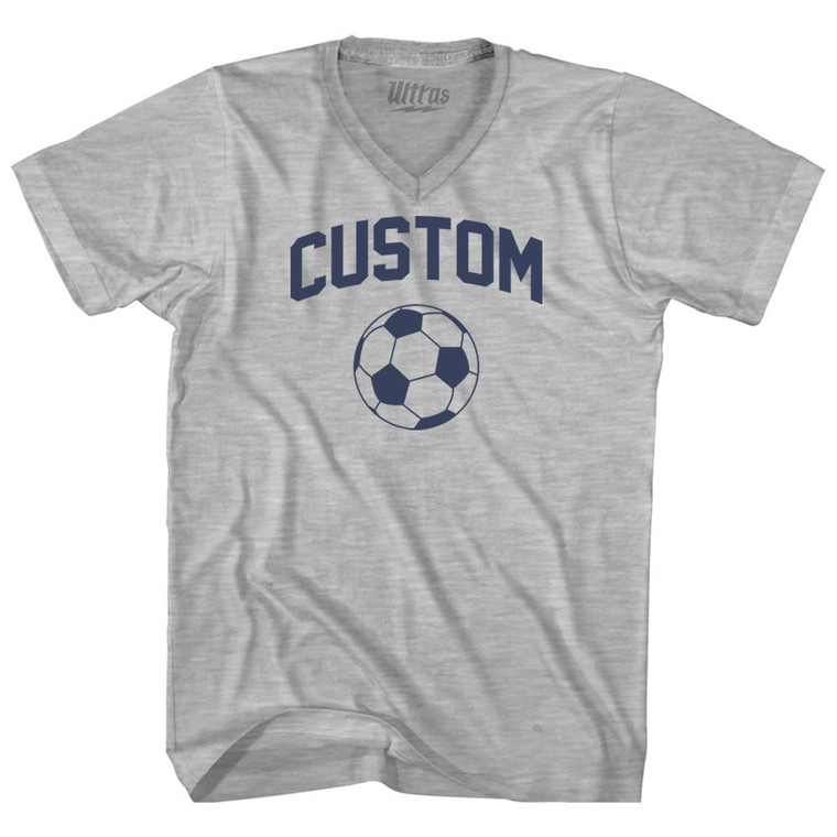 Custom Soccer Ball Adult Cotton V-neck T-shirt - Grey Heather