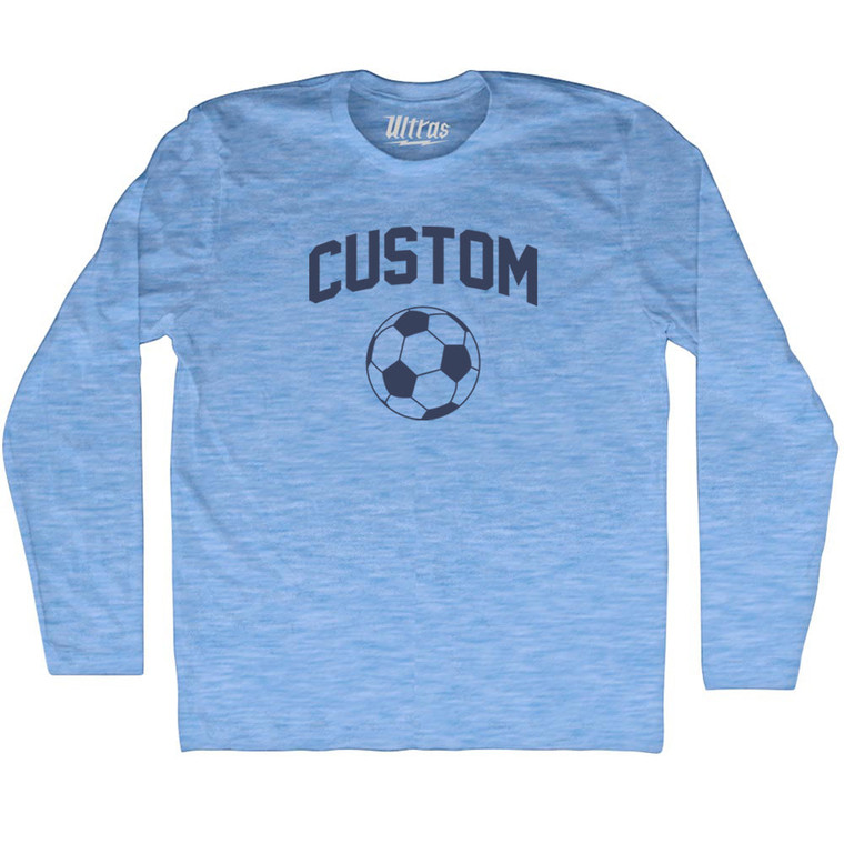 Custom Soccer Ball Adult Tri-Blend Long Sleeve T-shirt - Athletic Blue