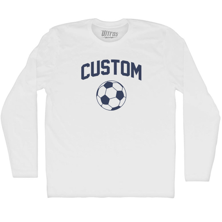 Custom Soccer Ball Adult Cotton Long Sleeve T-shirt - White