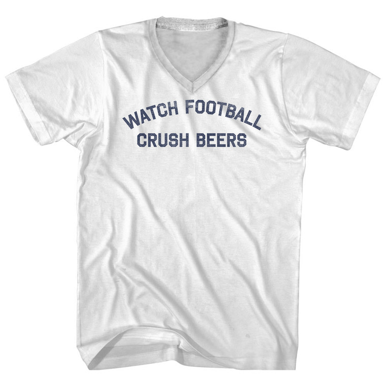 Watch Football Crush Beers Adult Cotton V-neck T-shirt - White