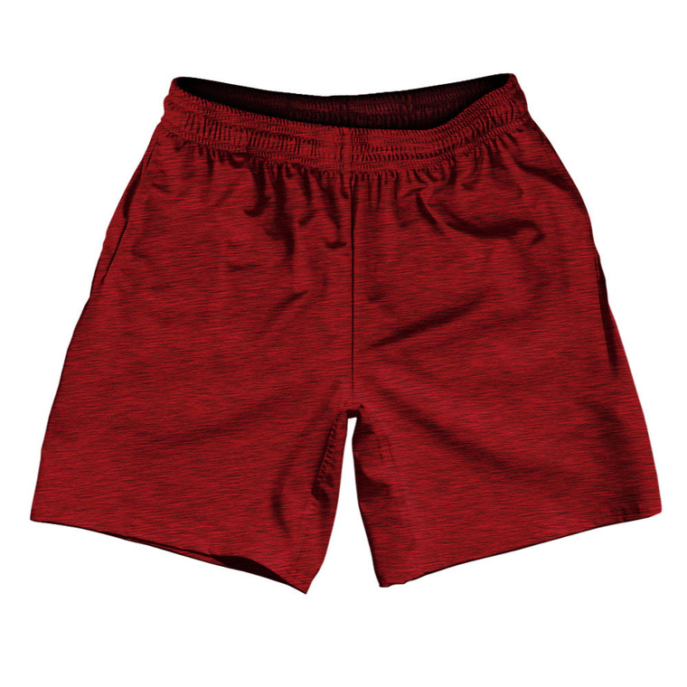 Heathered Athletic Running Fitness Exercise Shorts 7" Inseam Shorts Made In USA - Red Dark