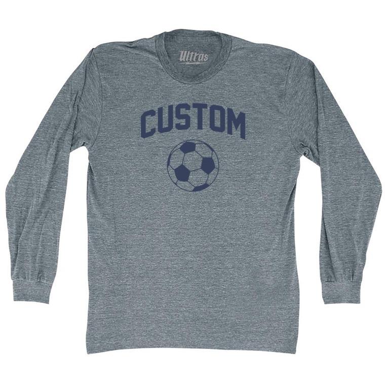 Custom Soccer Ball Adult Tri-Blend Long Sleeve T-shirt - Athletic Grey