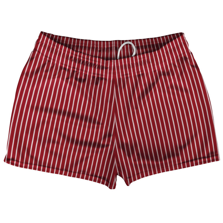 Pinstripes Shorty Short Gym Shorts 2.5" Inseam Made In USA - Red Cardinal and White