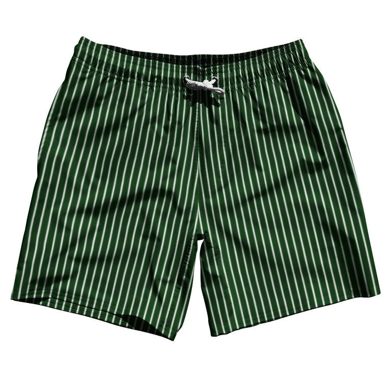 Pinstripes Swim Shorts 7" Made in USA - Green Forest and White