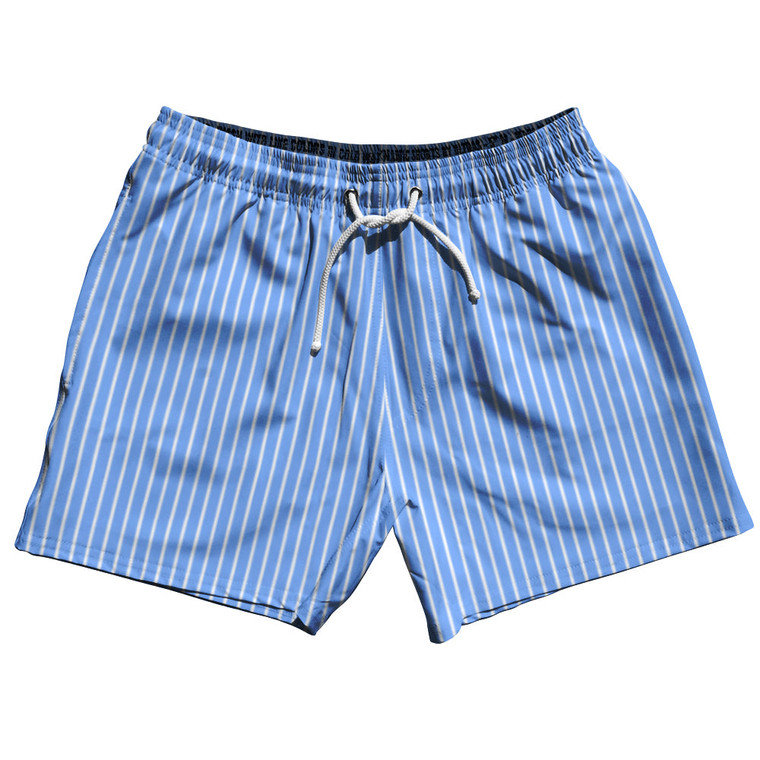 Pinstripes 5" Swim Shorts Made in USA - Blue Carolina and White