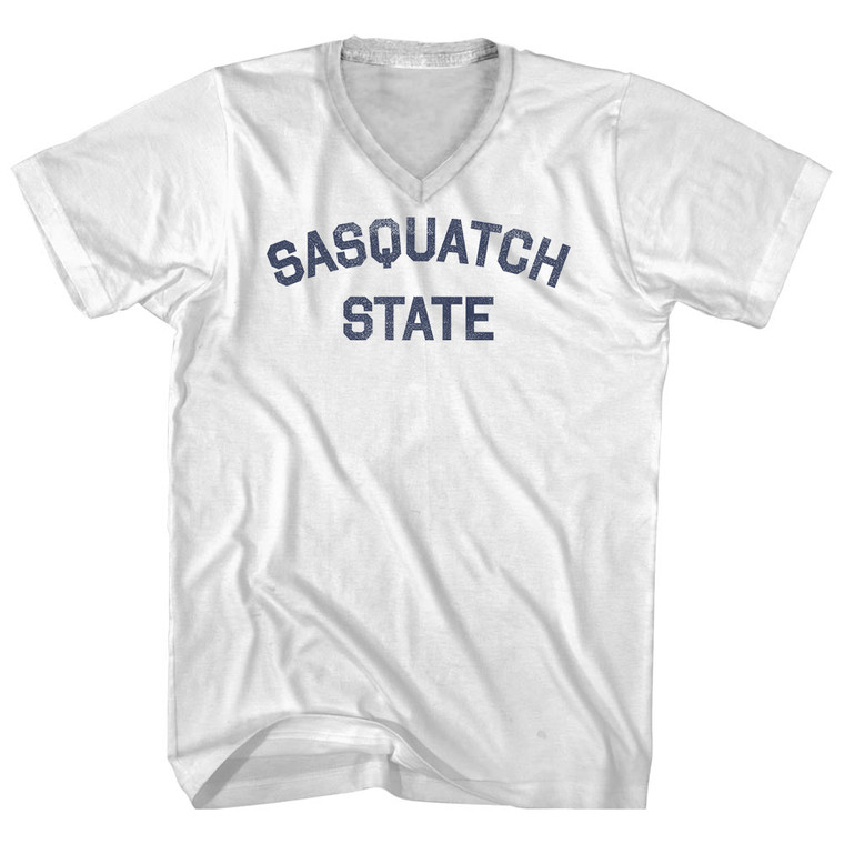 Sasquatch State Adult Cotton V-neck T-shirt - White