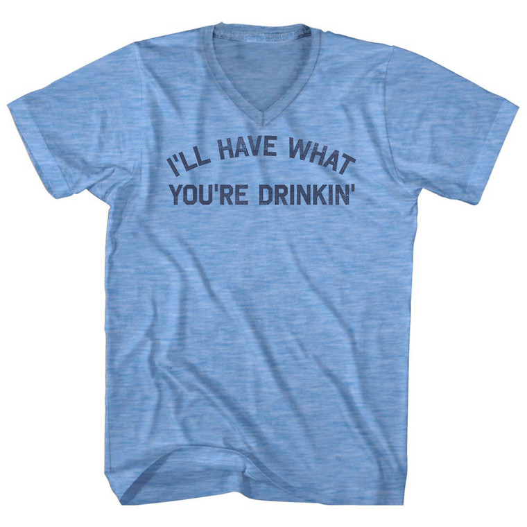 I'll Have What You're Drinkin' Adult Tri-Blend V-neck T-shirt - Athletic Blue