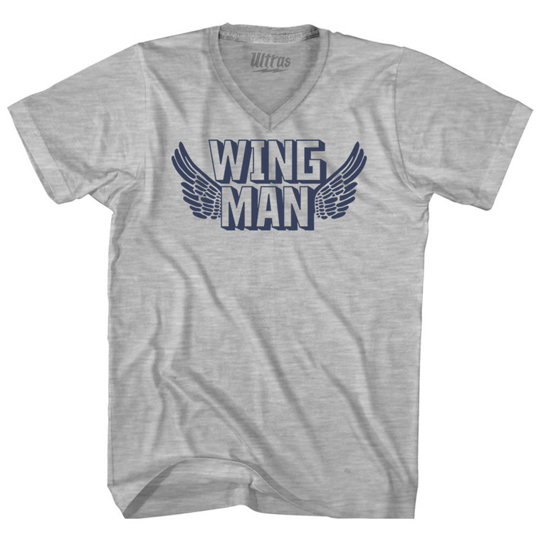 Wingman Adult Cotton V-neck T-shirt - Grey Heather