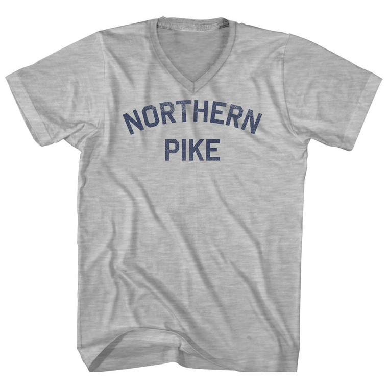 Northern Pike Adult Cotton V-neck T-shirt - Grey Heather