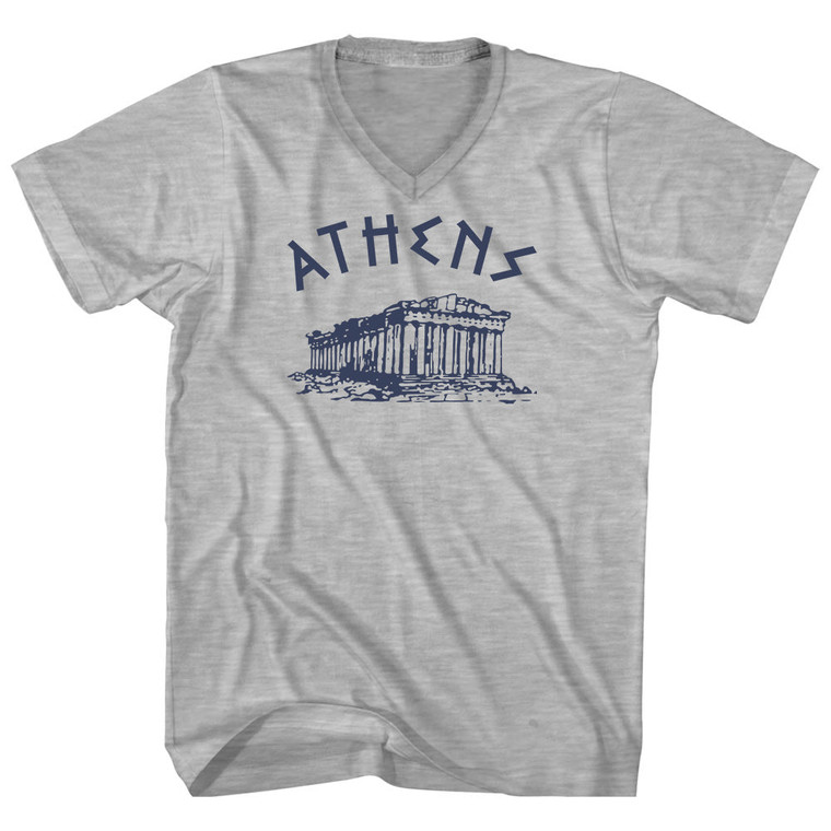 Athens Parthenon Tourism Adult Cotton V-neck T-shirt - Grey Heather