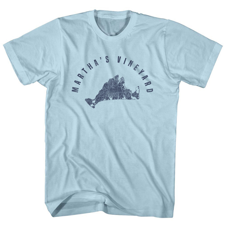 Martha's Vineyard Island Map Adult Cotton T-shirt - Light Blue