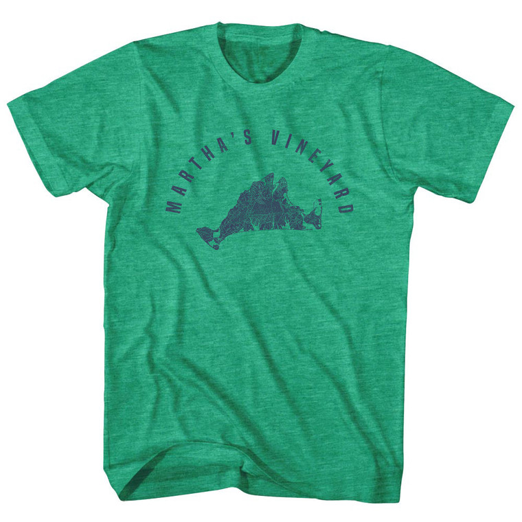 Martha's Vineyard Island Map Adult Tri-Blend T-shirt - Athletic Green