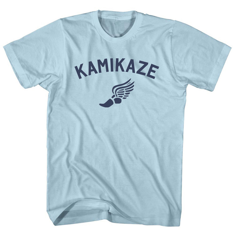 Kamikaze Running Track Winged Foot Adult Cotton T-shirt - Light Blue