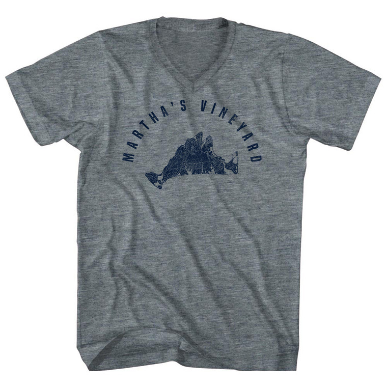 Martha's Vineyard Island Map Adult Tri-Blend V-neck T-shirt - Athletic Grey