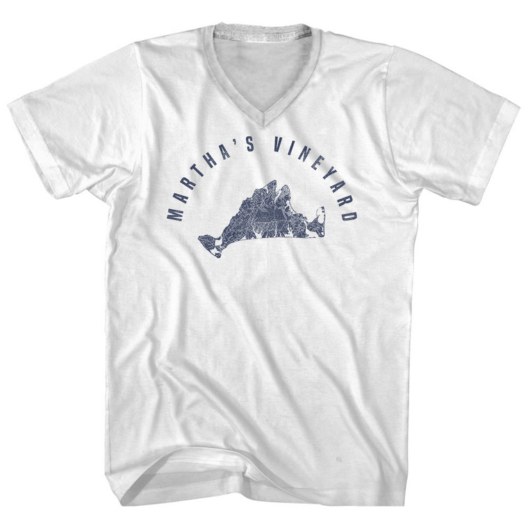 Martha's Vineyard Island Map Adult Cotton V-neck T-shirt - White