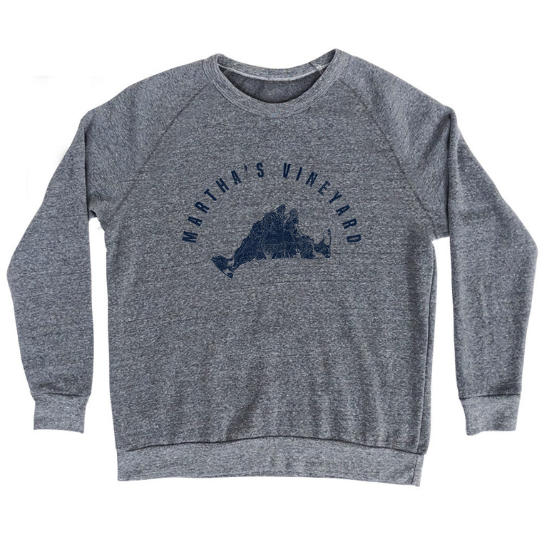 Martha's Vineyard Island Map Adult Tri-Blend Sweatshirt - Athletic Grey