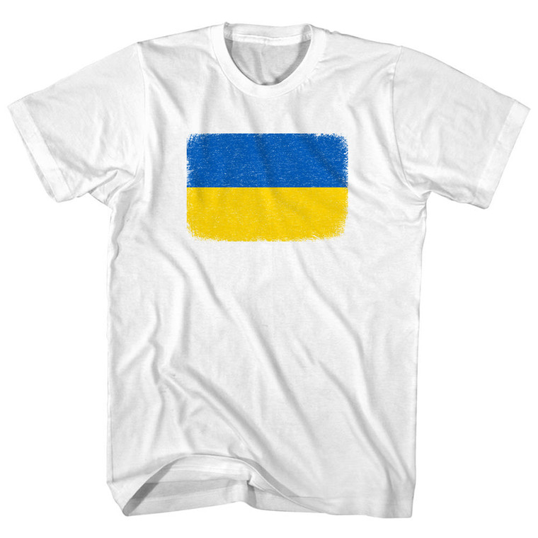Ukraine Flag Distressed Adult Cotton T-shirt - White