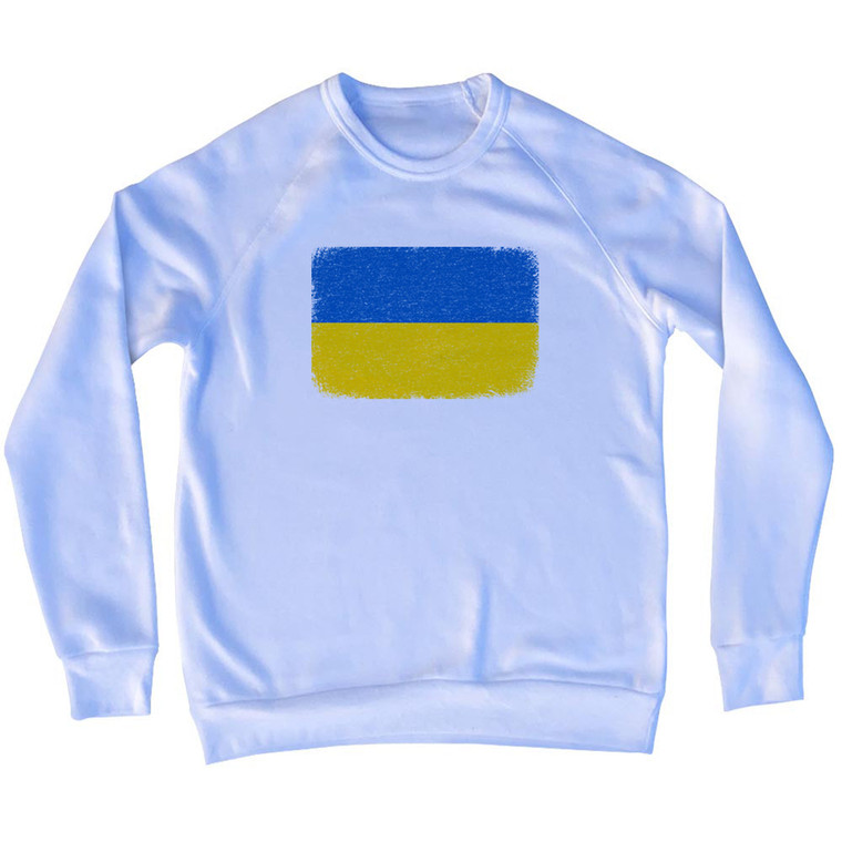 Ukraine Flag Distressed Adult Tri-Blend Sweatshirt - White