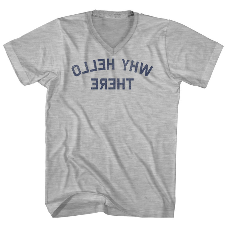 Why Hello There Mirror Image Adult Cotton V-neck T-shirt - Grey Heather
