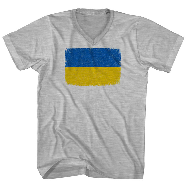 Ukraine Flag Distressed Adult Cotton V-neck T-shirt - Grey Heather