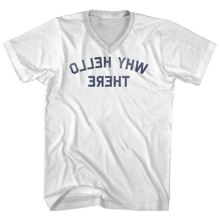 Why Hello There Mirror Image Adult Cotton V-neck T-shirt - White