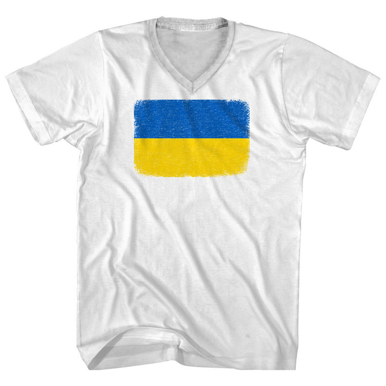 Ukraine Flag Distressed Adult Cotton V-neck T-shirt - White