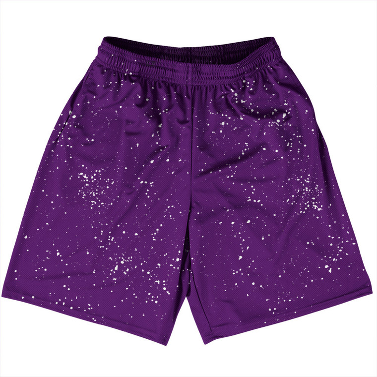 Splatter Basketball Practice Shorts Made In USA - Purple Medium and White