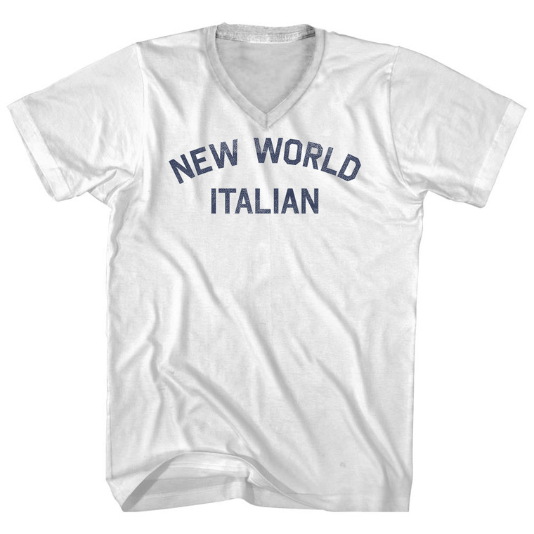 New World Italian Adult Cotton V-neck T-shirt - White