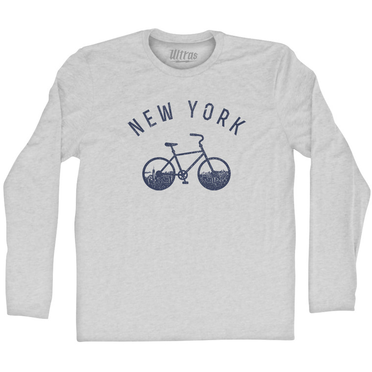 New York Bike Adult Cotton Long Sleeve T-shirt - Grey Heather