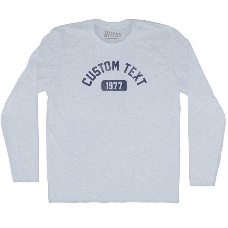Custom Text And Number In Bubble Adult Tri-Blend Long Sleeve T-shirt - Athletic White