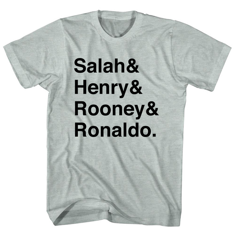 Salah, Henry, Rooney And Ronaldo English League Mount Rushmore Soccer Legends (Black Text) Adult Tri-Blend T-shirt - Athletic Cool Grey