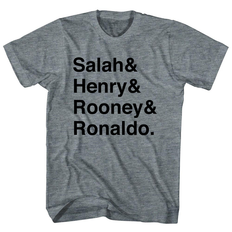 Salah, Henry, Rooney And Ronaldo English League Mount Rushmore Soccer Legends (Black Text) Youth Tri-Blend T-shirt - Athletic Grey