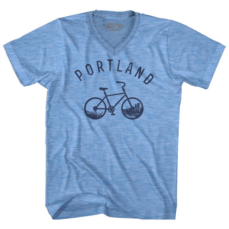 Portland Bike Adult Tri-Blend V-neck T-shirt - Athletic Blue