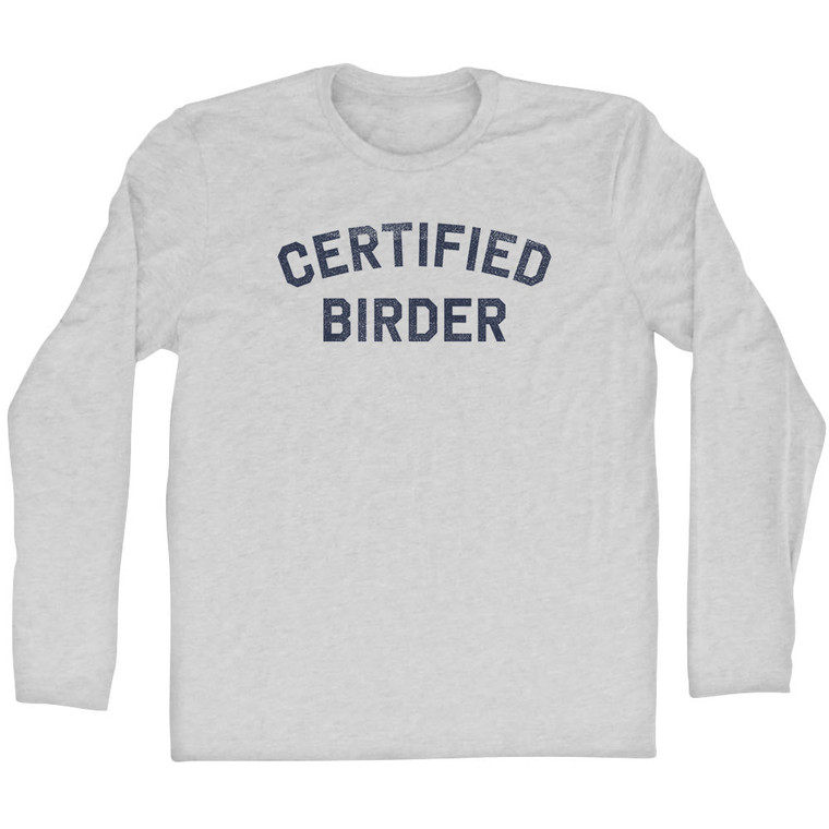 Certified Birder Adult Cotton Long Sleeve T-shirt - Grey Heather