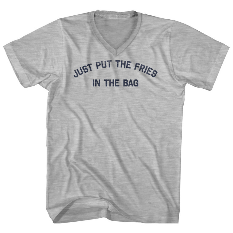 Just Put The Fries In The Bag Adult Cotton V-neck T-shirt - Grey Heather