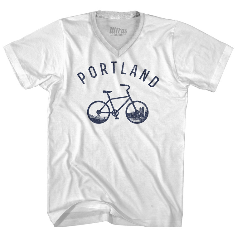 Portland Bike Adult Tri-Blend V-neck T-shirt - White