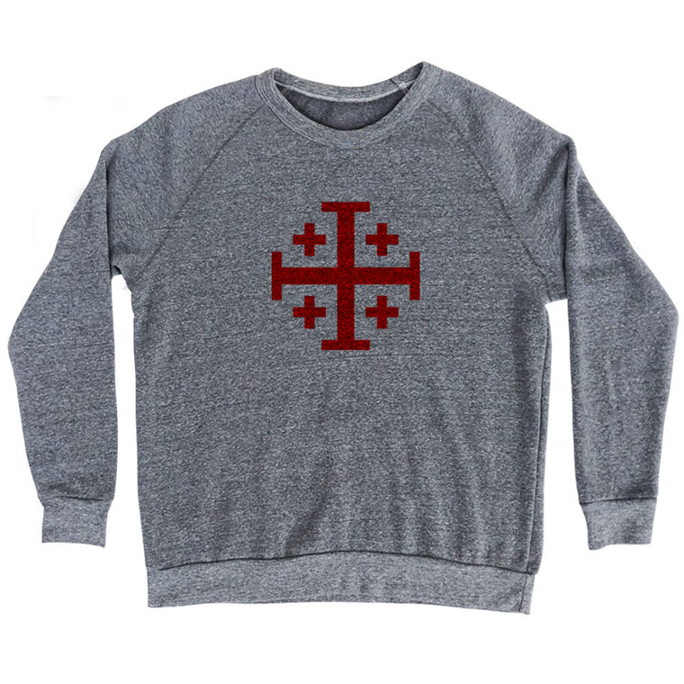 Jerusalem Cross (Red Art) Adult Tri-Blend Sweatshirt - Athletic Grey